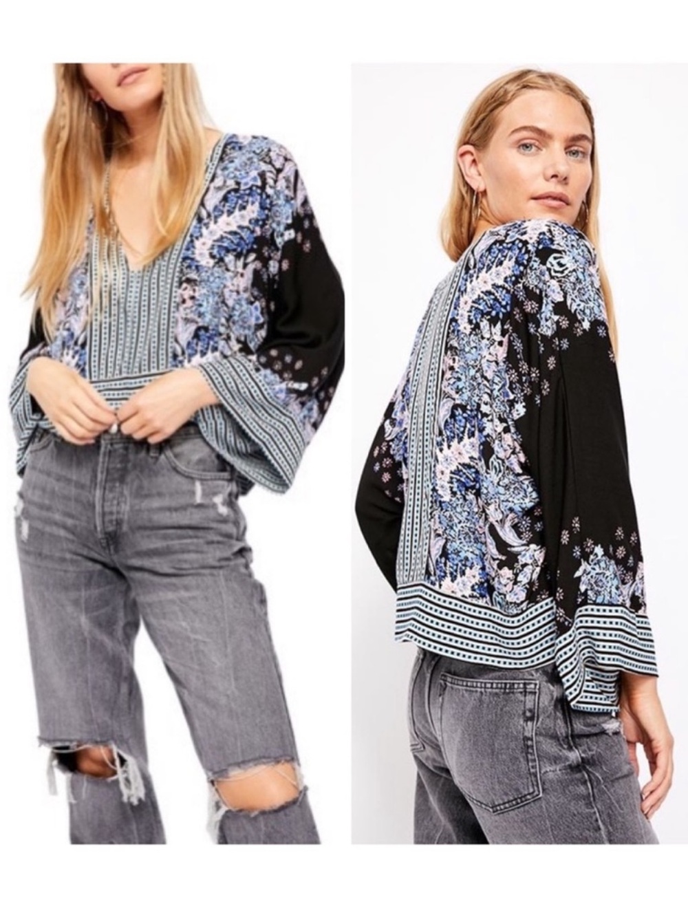 Free People “Mix N Match” Stripe + Floral Blouse